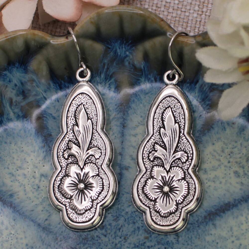 Vintage Look Silver Dangle Earrings